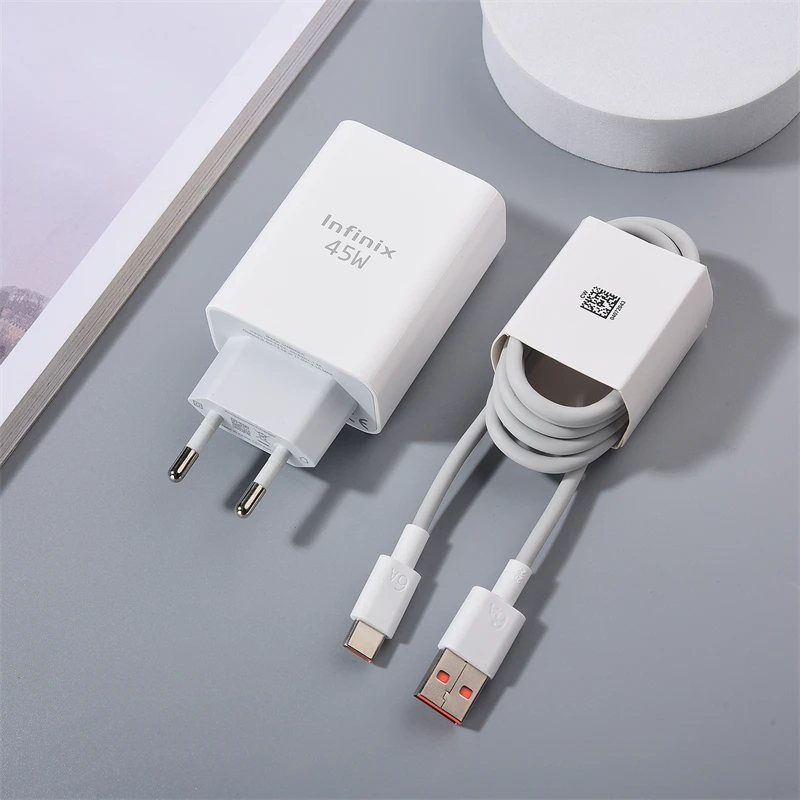 Original Infinix 45W Charger EU Super Fast Charging Power Adapter 6A USB C สําหรับ Infinix หมายเหตุ 40 30 30i Zero 8 30 X ร้อน 40 30 Pro