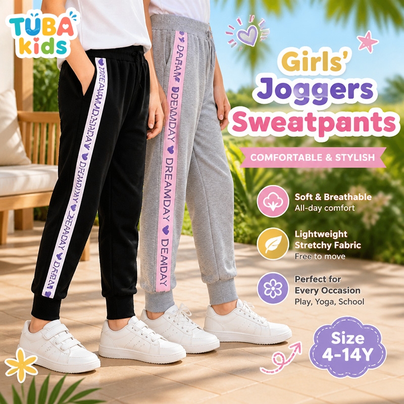 【ส่งด่วน】📢 Girls Jogger Sweatpants เอวยางยืดยืดนุ่มระบายอากาศกางเกงลําลองเด็กพร้อมกระเป๋า