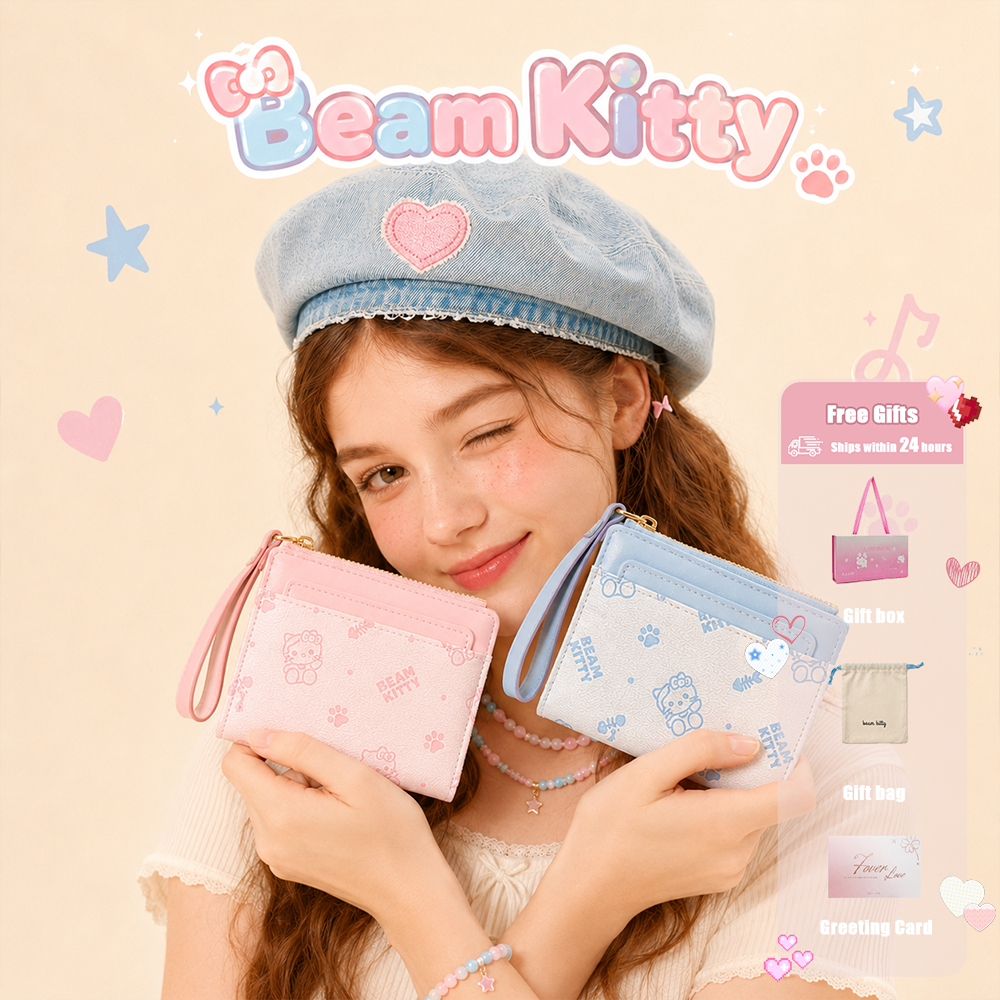 Beam Kitty Mini Card Wallet พร้อมสายรัดข้อมือกระเป๋าใส่เหรียญสําหรับเด็กผู้หญิงหรือเพื่อน