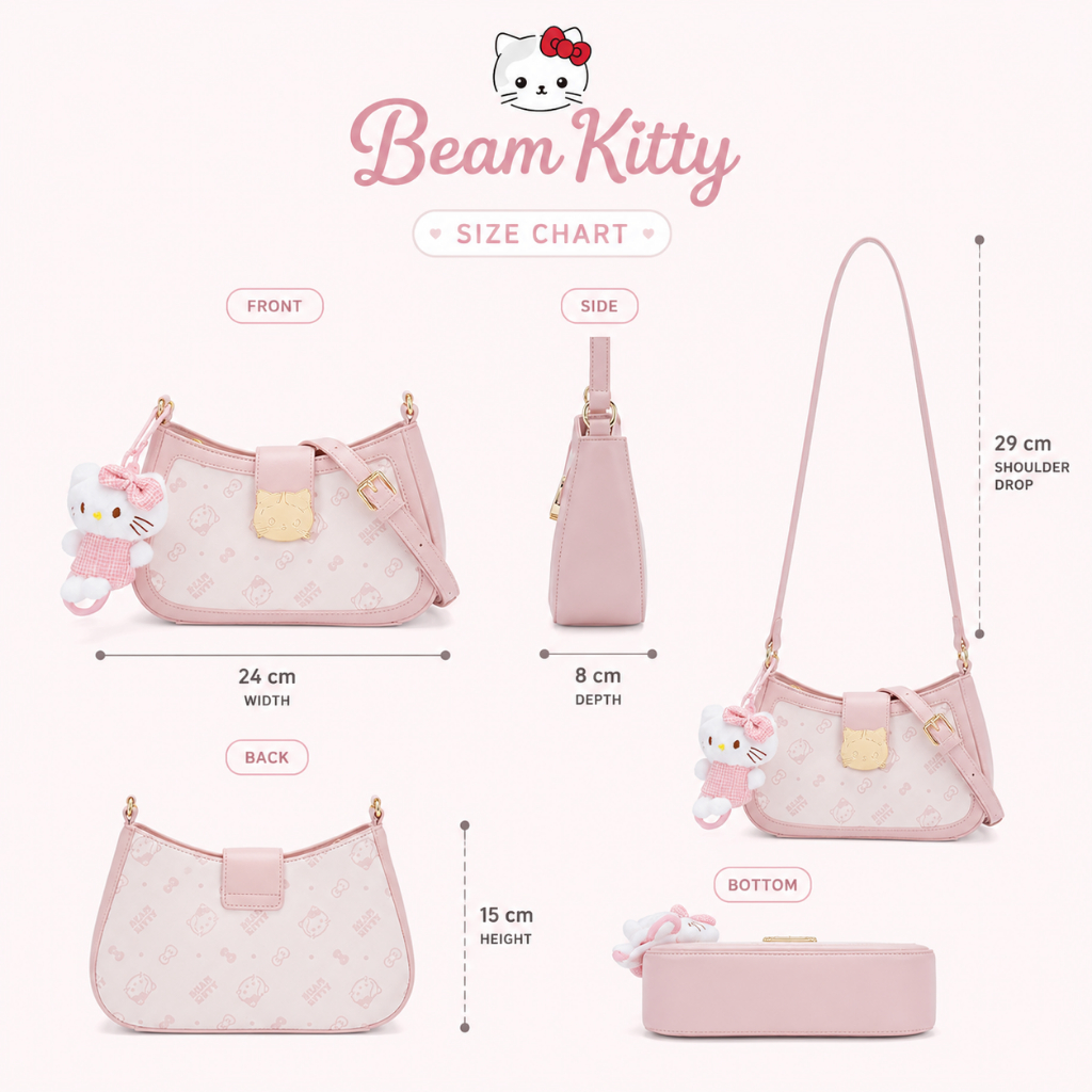 Beam Kitty กระเป๋ารูปทรงเกี๊ยวสีชมพูและขาว รูปที่ 3