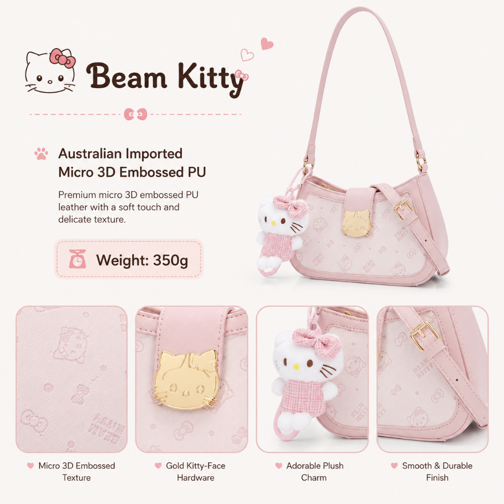 Beam Kitty กระเป๋ารูปทรงเกี๊ยวสีชมพูและขาว รูปที่ 5