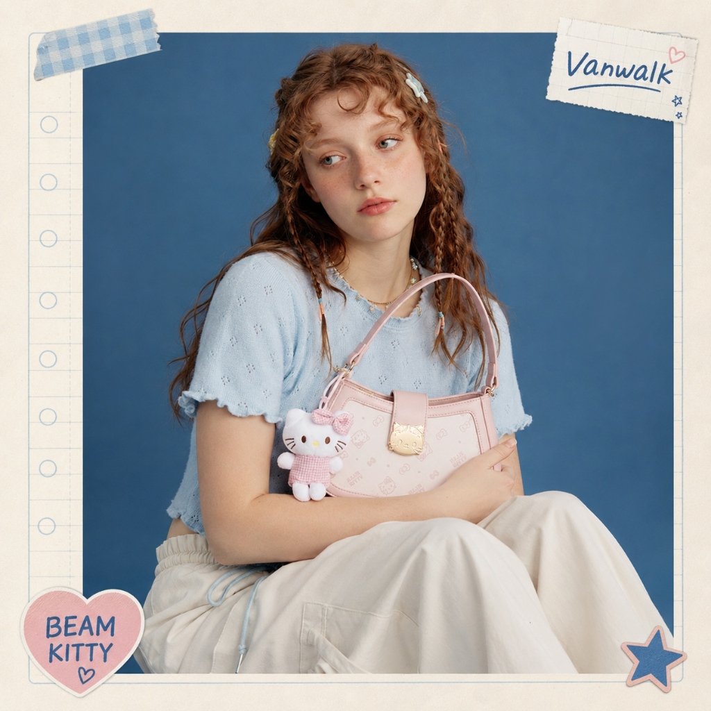 Beam Kitty กระเป๋ารูปทรงเกี๊ยวสีชมพูและขาว รูปที่ 2