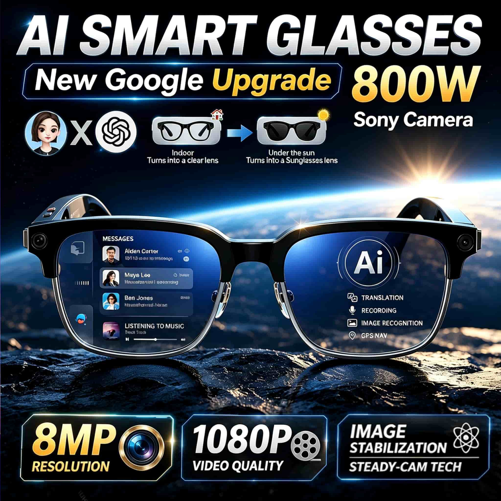 2026 ใหม่ 4เค ความละเอียดสูง 800ว กล้องสมาร์ท AI แว่นตาวิดีโอการรับรู้ภาพ AI การแปลแชท จีพีที แฮนด์ฟรีโทรสมาร์ทแว่นกันแดด