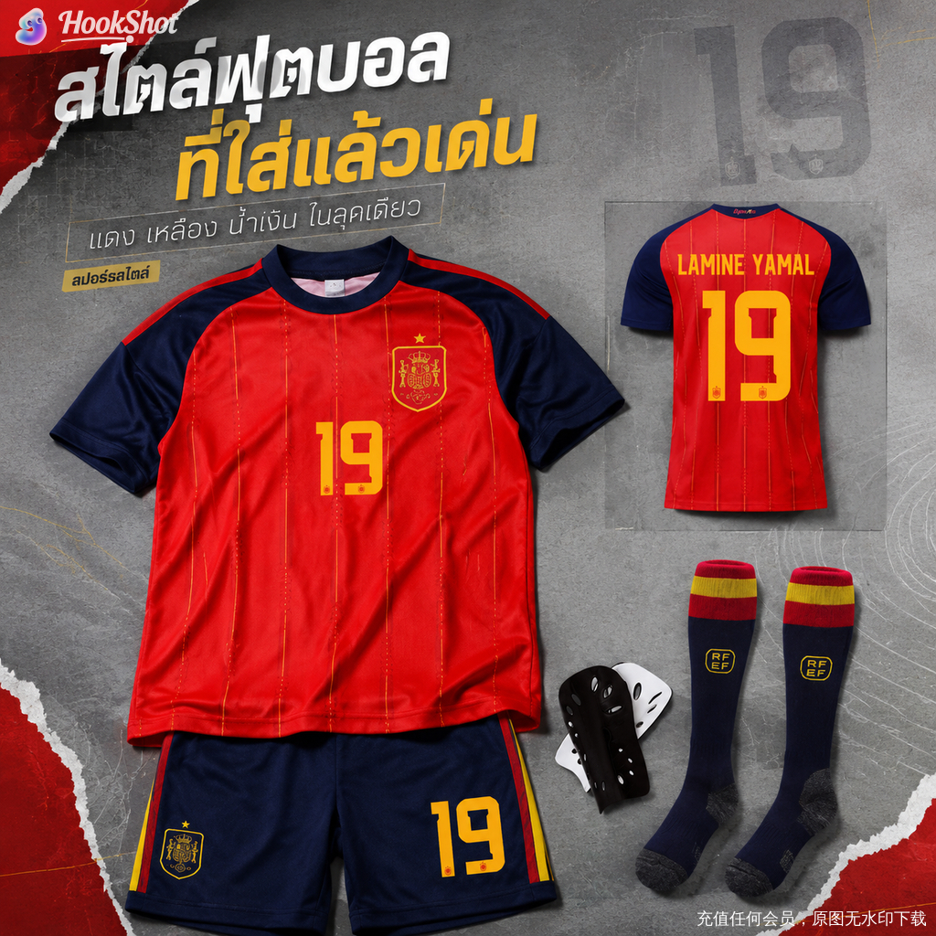 เสื้อฟุตบอลโลก 2026 ทีมชาติสเปน เบอร์9 Gavi เบอร์19 Yamal เบอร์4 Pedri ผู้ใหญ่และเด็ก