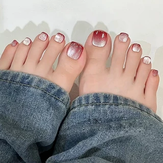 24 ชิ้น/กล่องtoe เล็บกาวแฟชั่นสแควร์สั้นคลุมทั้งหมดปลอม Toenails เล็บปลอมฝรั่งเศส