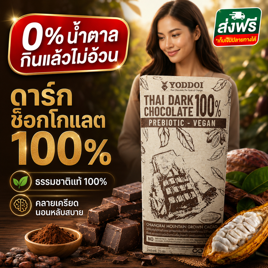 ช็อกโกแลต🍫ช็อกโกแลตดำบริสุทธิ์ 100% จากเชียงราย 0 น้ำตาล ฟิตเนส ไขมันต่ำ รสชาติกลมกล่อม