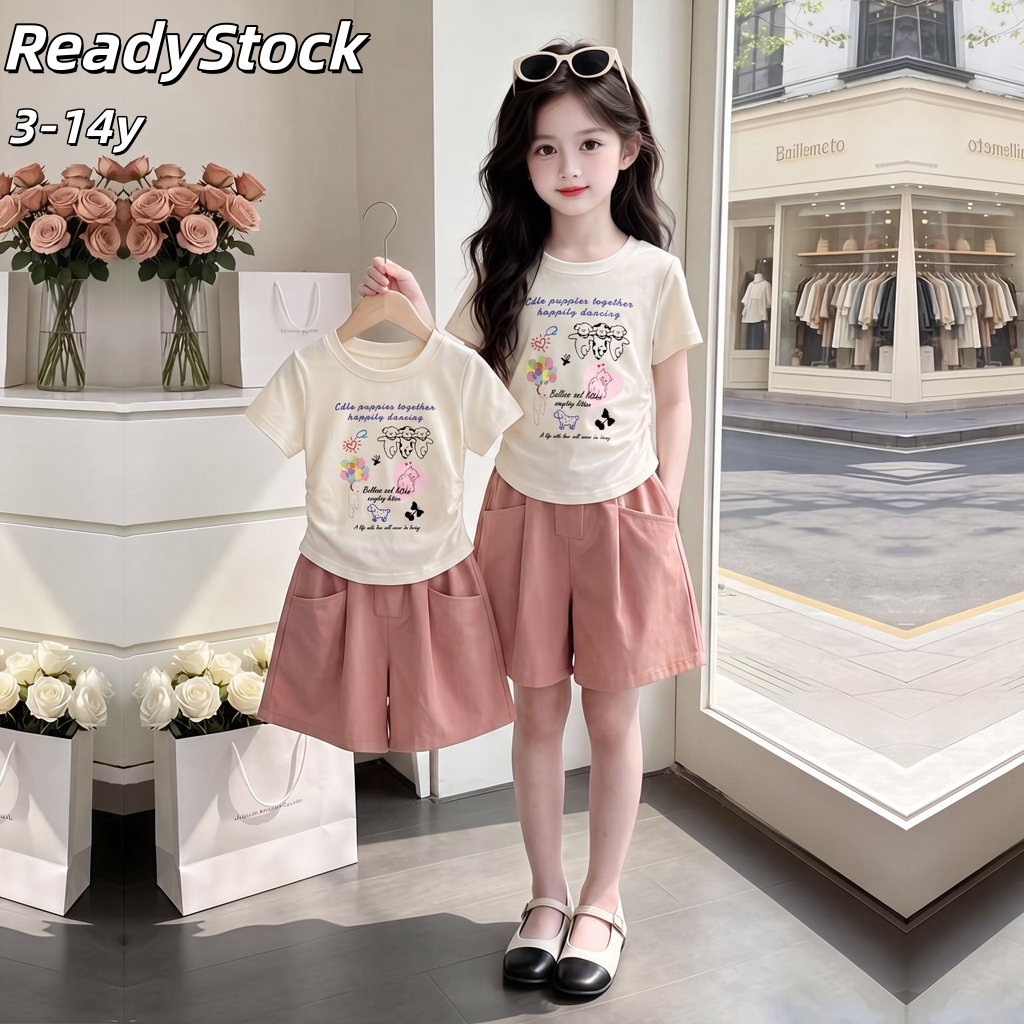 เซ็ตชุดเด็กผู้หญิง 2026 ฤดูร้อน พร้อมส่ง 3-14 ปี แยกขายได้ เสื้อ+กางเกง ชุดแยกขาย