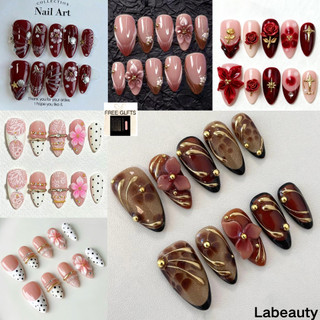 HANDMADE Artificial Press on Nail Sweet Love Crystal Phototherapy Fake Nails Set Reusable Removable [10] With 4in1 Free Tools