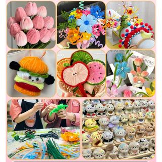 ลวดกำมะหยี่ DIY 8mm 30cm 100ชิ้น 46สี สีสดใส ขนนุ่มฟู ดัดง่าย งานประดิษฐ์ ทำดอกไม้ งานฝีมือ