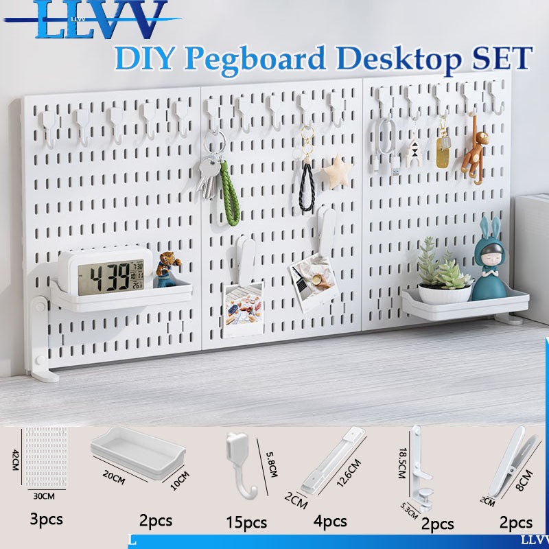 GooBoo DIY โต๊ะ Pegboard ชุดตกแต่งชั้นวางของอเนกประสงค์สําหรับบ้านและสํานักงาน