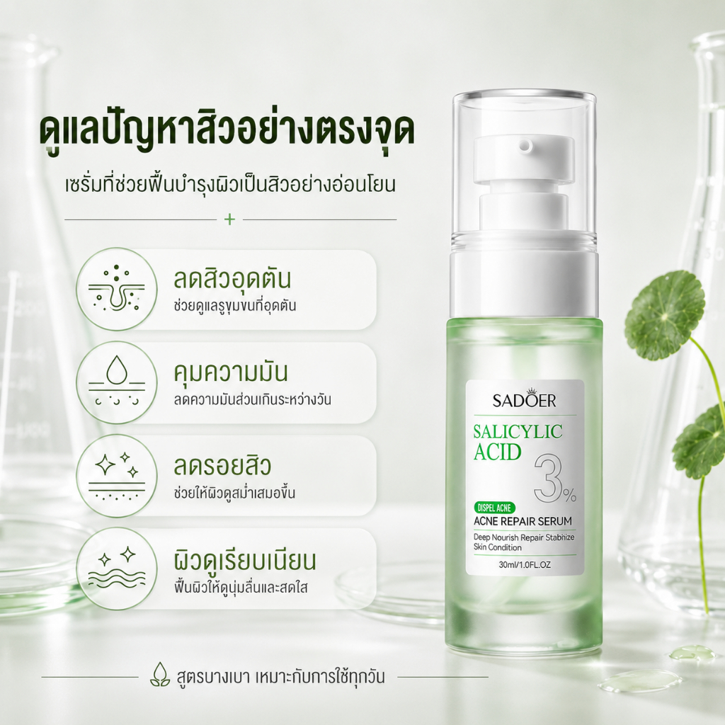 SADOER3% ซาลิไซลิก แอซิด แอคเน่ เซรั่ม ช่วยลดขนาดรูขุมขนและปรับสภาพผิวที่เป็นสิวง่ายและรอยแผลเป็นจากสิว — صورة 8