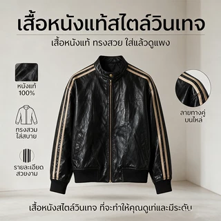 แจ็คเก็ตหนังผู้ชายสีดำและน้ำตาลแบบอเมริกันย้อนยุค เหมาะสำหรับฤดูใบไม้ผลิและใบไม้ร่วง