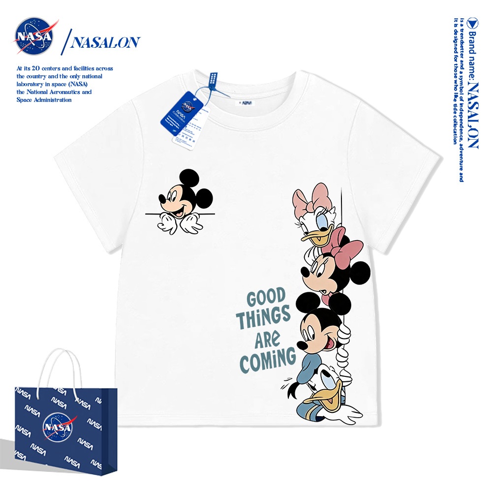 NASA เสื้อยืดเด็กแขนสั้น เกาหลี เสื้อเด็ก ผ้าฝ้าย 100% พิมพ์ลายมิกกี้เมาส์ ระบายอากาศดี เหมาะสำหรับเด็กอายุ 2-12 ปี