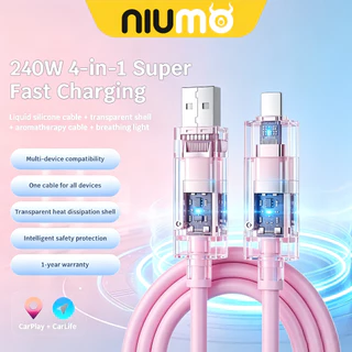 NIUMO สายชาร์จ 4in1 ตัวหัวโปร่งใส เห็นวงจรชิปภายใน ยาว1.2 เมตร สายซิลิโคนนุ่ม รองรับ PD Fast Charge รองรับ iPhone Type-C Micro Android ทุกรุ่น