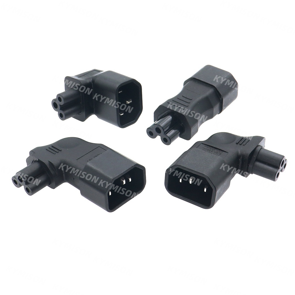 IEC320 C5 Power Converter, IEC C14 Male Plug to C5 Up/ซ้าย/ขวา/Stranght Angle Connector