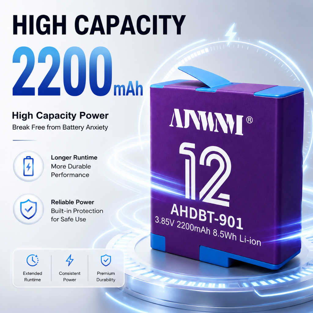 AJNWNM แบตเตอรี่สําหรับ GoPro Hero 12 11 10 9 2200 mAh รูปที่ 3