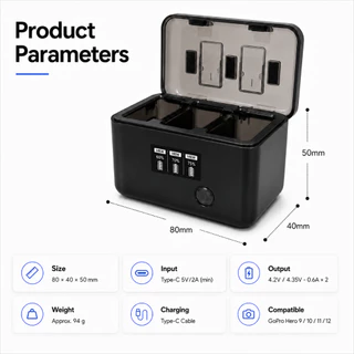 AJNWNM แบตเตอรี่สําหรับ GoPro Hero 12 11 10 9 2200 mAh แบตเตอรี่ 3 วิธี Fast Charger กล่อง TF Card Storage สําหรับ GoPro Hero อุปกรณ์เสริม