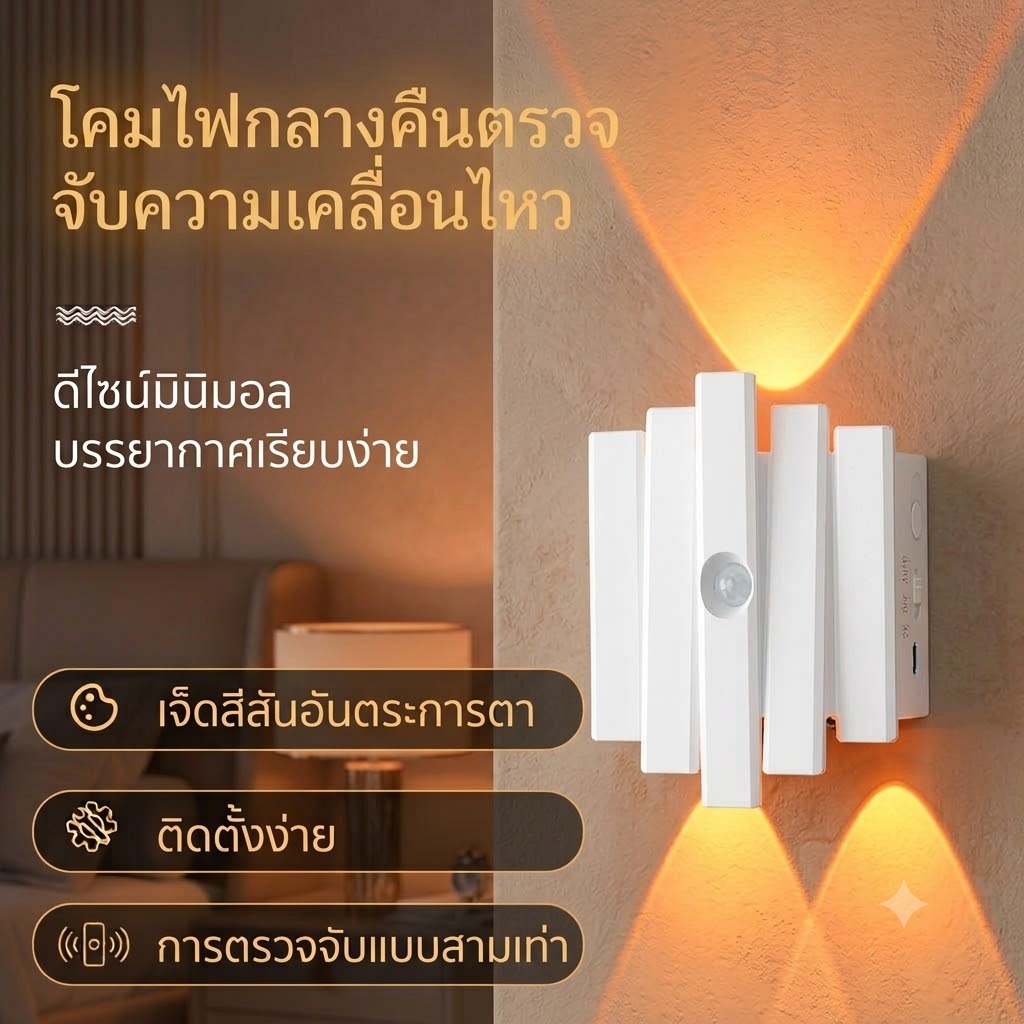 กลางคืนเซ็นเซอร์ตรวจจับความนับถือ | โคมไฟติดผนังสี่หัว | โคมไฟแบบชาร์จ USB | ไฟกลางคืนในห้องนอน