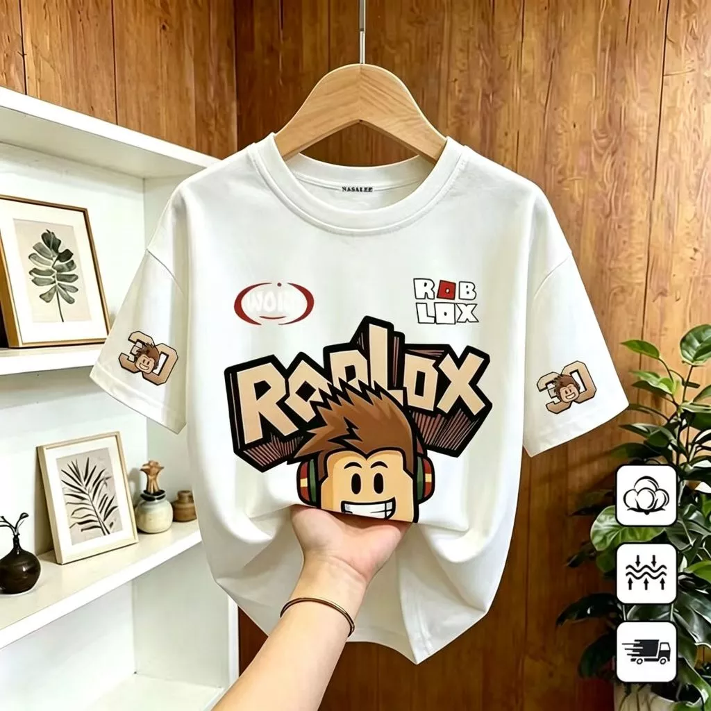 【ส่งในวันเดียวกัน】เสื้อยืดเด็ก เสื้อยืดเด็กผู้ชาย ลายร็อบล็อกซ์ ระบายอากาศดี ใส่สบาย เหมาะสำหรับเด็กอายุ 1-12 ปี