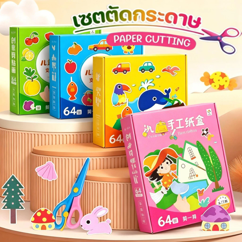 ชุดตัดกระดาษ (แถมฟรี!กรรไกร) ตัดกระดาษ DIY ตัดกระดาษทำมือสำหรับเด็กอนุบาล DIY เสริมพัฒนาการเด็ก ของเล่นเด็ก