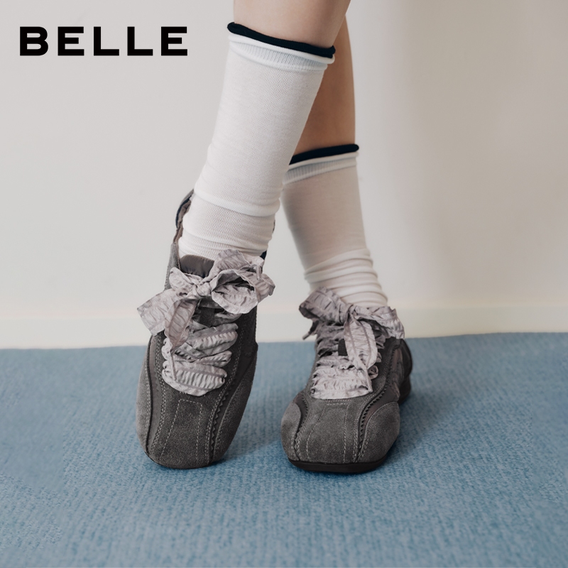 Satin Ballet | BELLE Satin Ballet Trainer Sneakers รองเท้าผ้าใบบัลเลต์สไตล์เทรนเนอร์ ผ้าซาติน สีเงิน พื้นบาง ใส่สบาย B3334