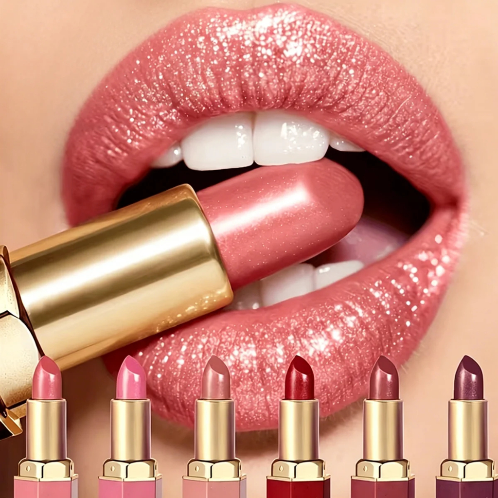 1/6 ชิ้น/เซ็ตสี Gold Bar Tube ลิปสติก Matte Texture Pearlescent Glitter ลิปสติกกํามะหยี่ของขวัญวันวาเลนไทน์ 1 ชิ้น