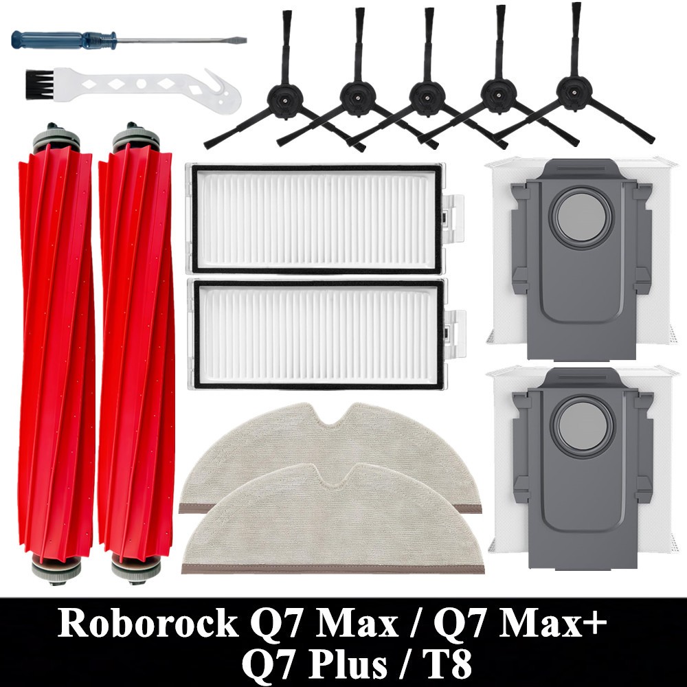 Roborock Q7 Max / Q7 Max+ / Q7 Plus / T8 HEPA กรองหุ่นยนต์เครื่องดูดฝุ่นหลักแปรงด้านข้าง Mop ผ้าถุงเ