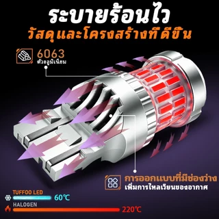 TUFFOO 2 ชิ้น ไฟเบรกท้ายรถยนต์ Led T20 7443 7440 W21/5W สีแดง