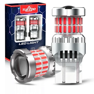 TUFFOO 2 ชิ้น ไฟเบรกท้ายรถยนต์ Led T20 7443 7440 W21/5W สีแดง