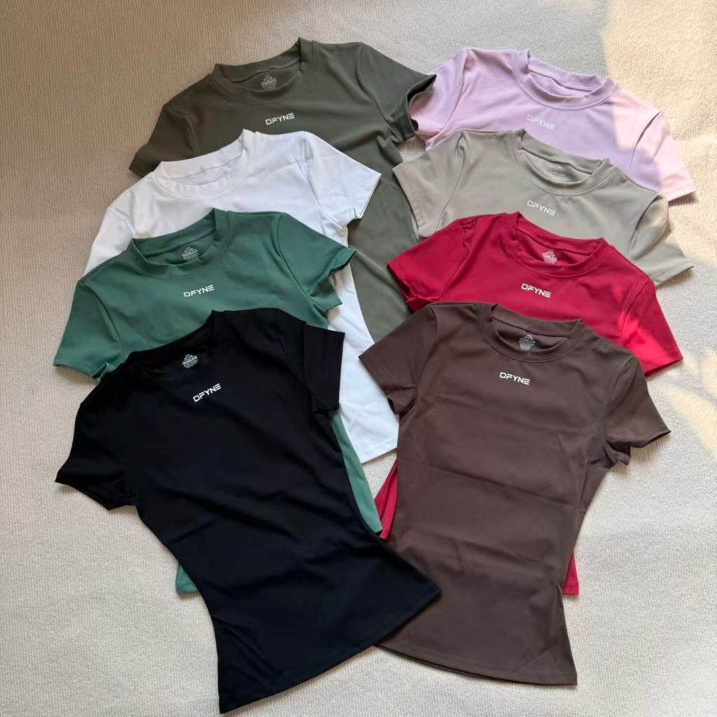 เสื้อ DFYNE แขนสั้น สไตล์Slim-fit สำหรับโยคะและฟิตเนส ระบายอากาศได้ดี