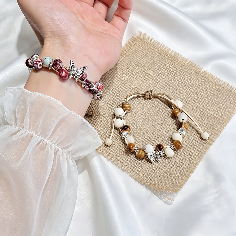 ใหม่สไตล์จีนผีเสื้อสร้อยข้อมือทอเซรามิกเสน่ห์เซรามิกลูกปัดสายรัดข้อมือเครื่องประดับมือสําหรับผู้หญิง