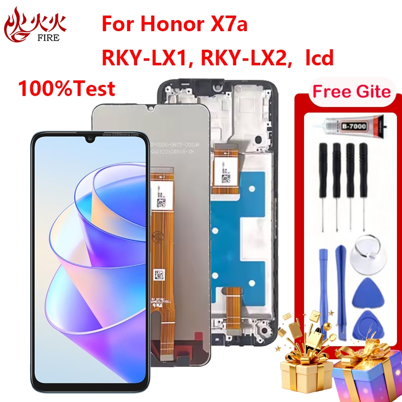 จอแสดงผล LCD สําหรับ Honor X7a RKY-LX3 RKY-LX1 RKY-LX2 Touch Screen Digitizer Assembly กรอบอะไหล่