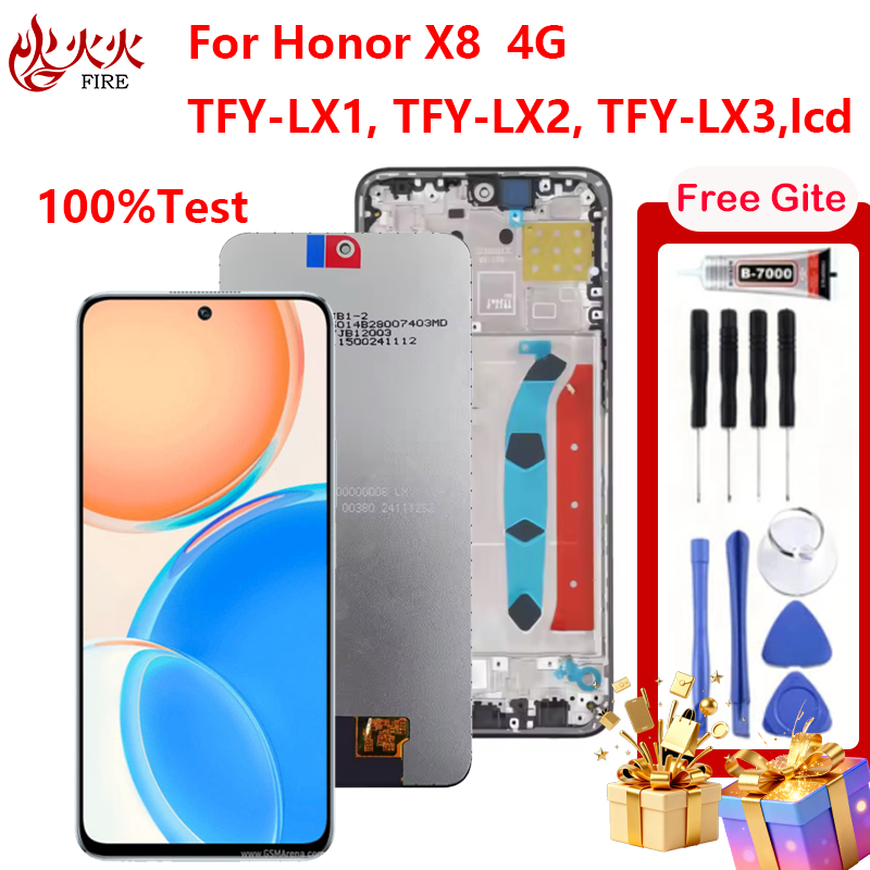 จอแสดงผล LCD สําหรับ Honor X8 TFY-LX1 TFY-LX2 TFY-LX3 Touch Screen Digitizer Assembly กรอบอะไหล่