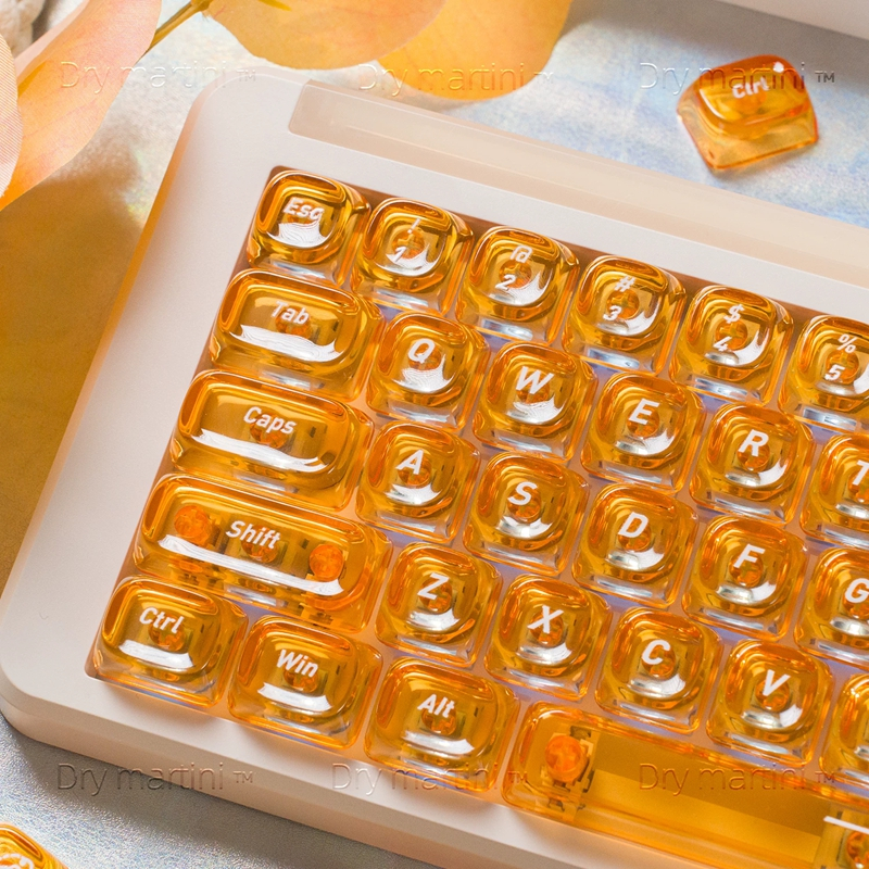 ปุ่มกดเท่านั้นOrange Gummy Candy Crystal Keycaps 130 คีย์ PC UV การพิมพ์สําหรับ Cherry MX Switch คีย