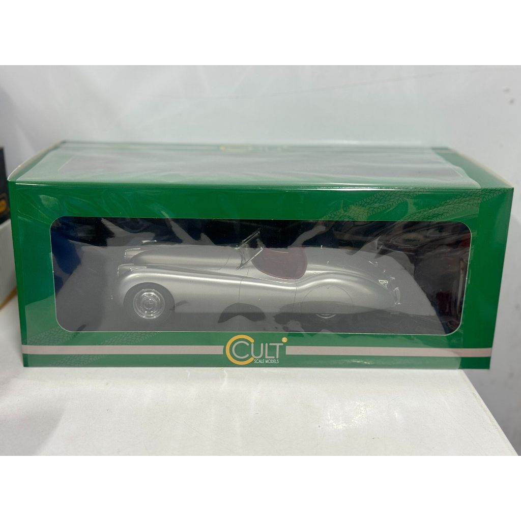 CULT 1/18 Jaguar XK120 OTS เงินเมทัลลิกสินค้าคงคลังที่มีข้อบกพร่องเล็กน้อยภาพยิงจริงจัดส่งเฉพาะก่อน 