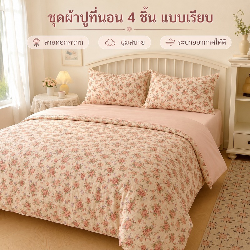 ชุดเครื่องนอนครบเซ็ต ลายดอกไม้เล็ก ผ้าฝ้าย 100% พร้อมส่ง ผ้านุ่มสบาย ใช้งานได้ทุกวัน 3 ฟุต 5 ฟุต 6 ฟุต