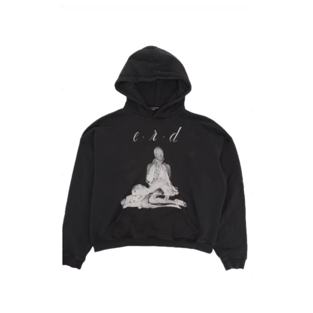 Heavyweight สีดํา Vintage ล้างพิมพ์ขนาดใหญ่ Unisex Hoodie