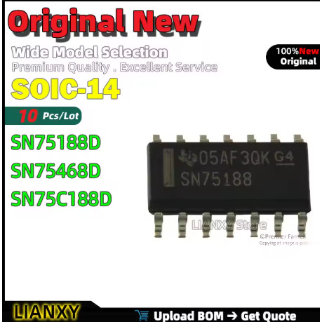 5PCS SOIC-14 SN75188D SN75468D SN75C188D RS-232 Driver ใหม่เดิม