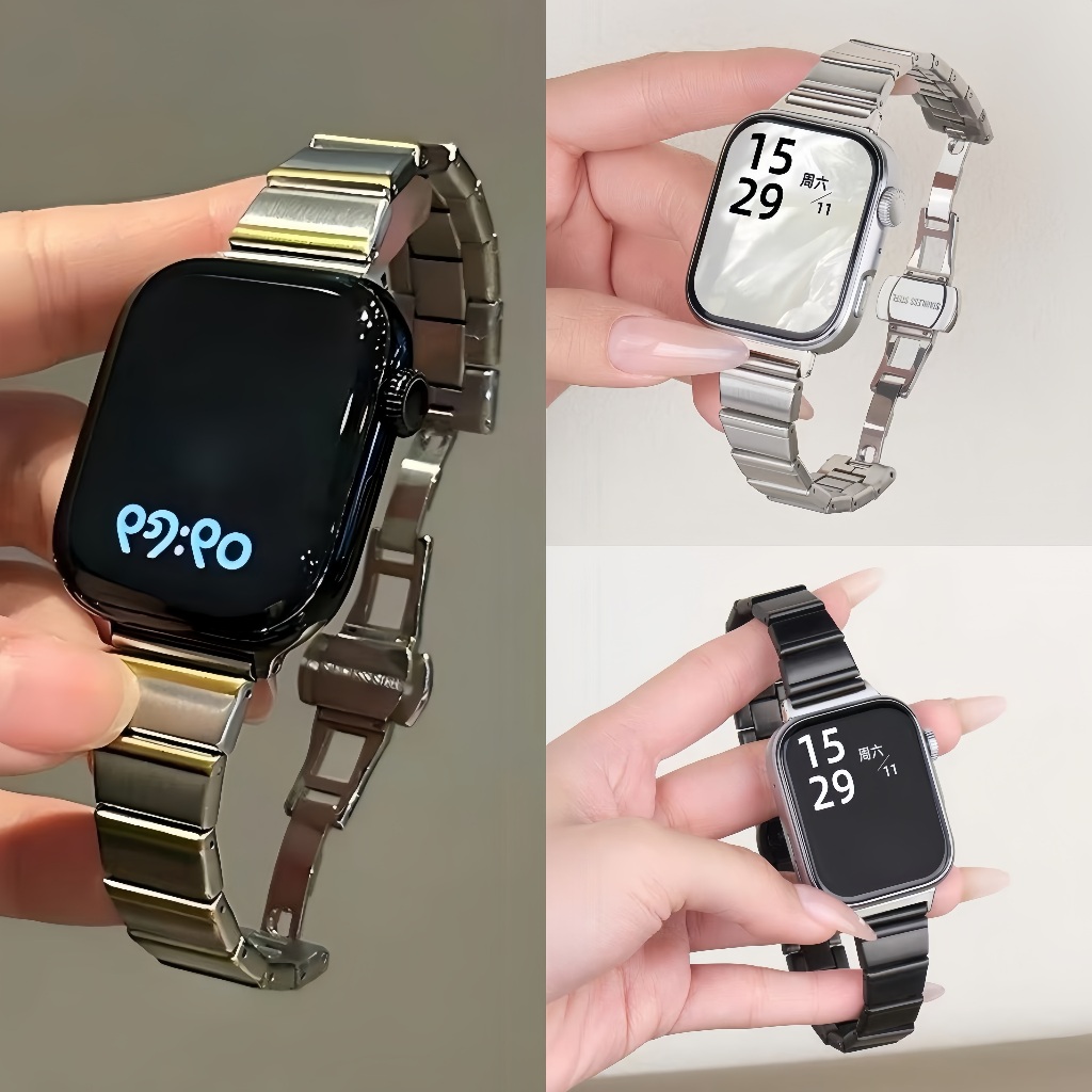 สายรัดสําหรับ Redmi Watch 4 5 6 Lite Active Xiaomi Band 8 9 10 Pro สแตนเลสสตีลโลหะกันน้ํากีฬาเปลี่ยนปรับทนทานธุรกิจ