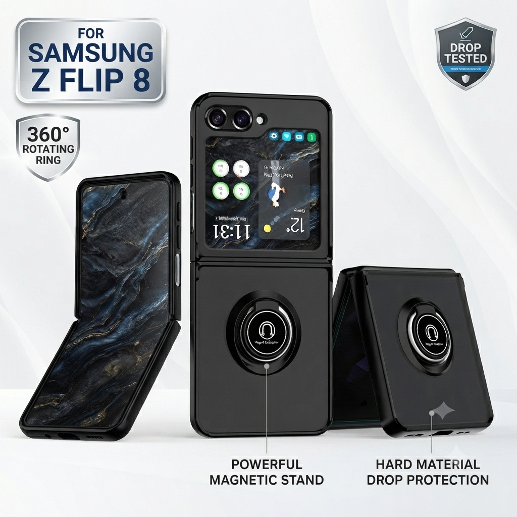Hard Samsung Galaxy Z Flip 8 Case Flip7/Flip6/Flip5/Flip4/Flip3 Casing Ring Stand กันกระแทก Anti-Drop Kickstand ขาตั้งแม่เหล็ก Hybrid Heavy Duty Hard เคสป้องกัน