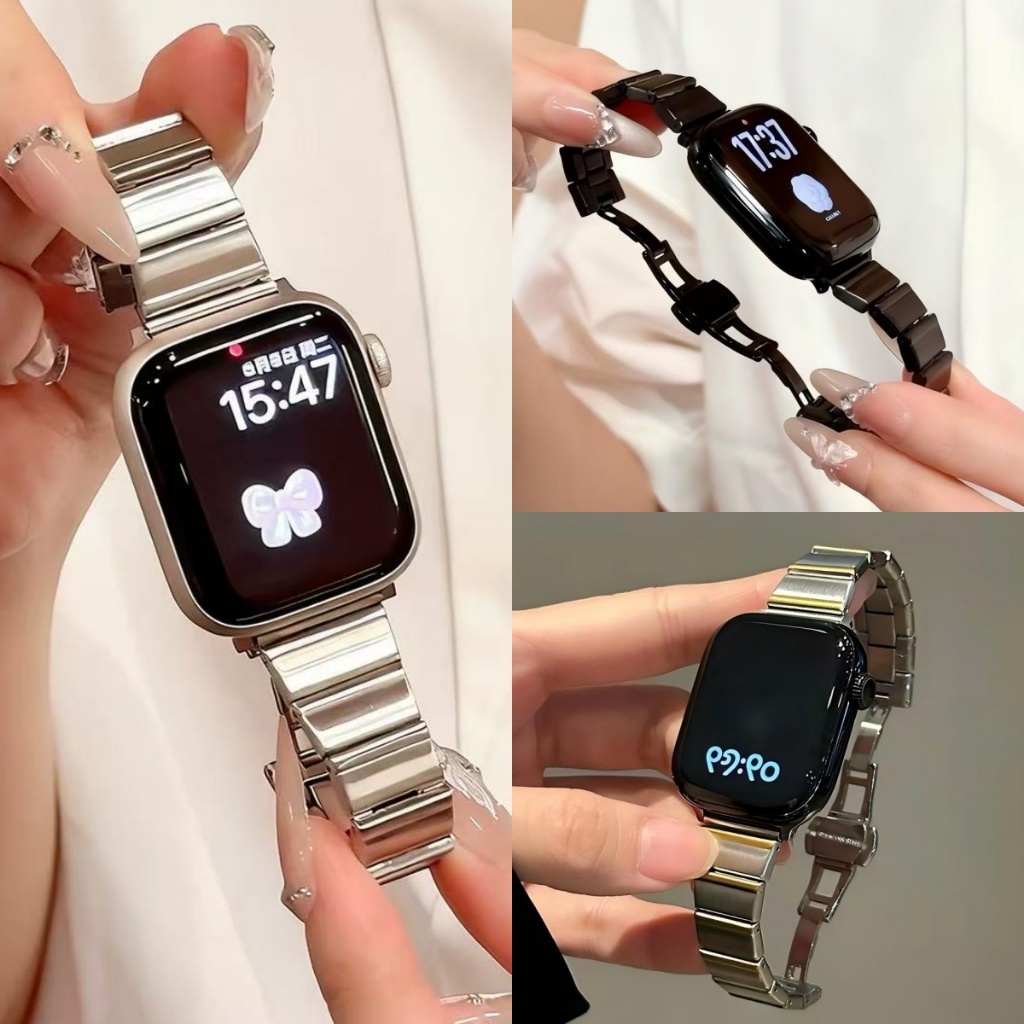 สายสแตนเลสสำหรับ Apple Watch รุ่น 1 2 3 4 5 6 7 8 9 10 11 SE Ultra iWatch สายโลหะกันน้ํา สำหรับกีฬา อะไหล่เปลี่ยน ปรับขนาดได้ ทนทาน ใช้งานธุรกิจ