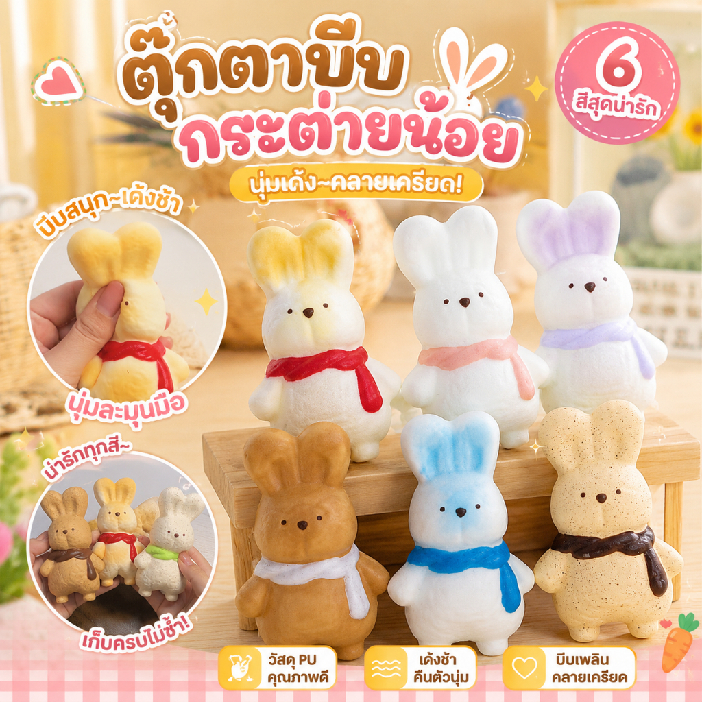 ของเล่นสกุชชี่เด้งช้ากระต่ายน่ารัก - ตุ๊กตาบีบอัด ปู่ แบบนุ่มสําหรับเด็ก