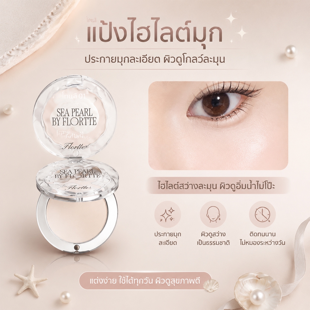 FLORTTE ไฮไลท์ แป้งไฮไลท์สีเดียว เนื้อแมทสามมิติเพิ่มความกระจ่างใส คอนทัวร์หน้ากระจ่างใส【B01#Beige】
