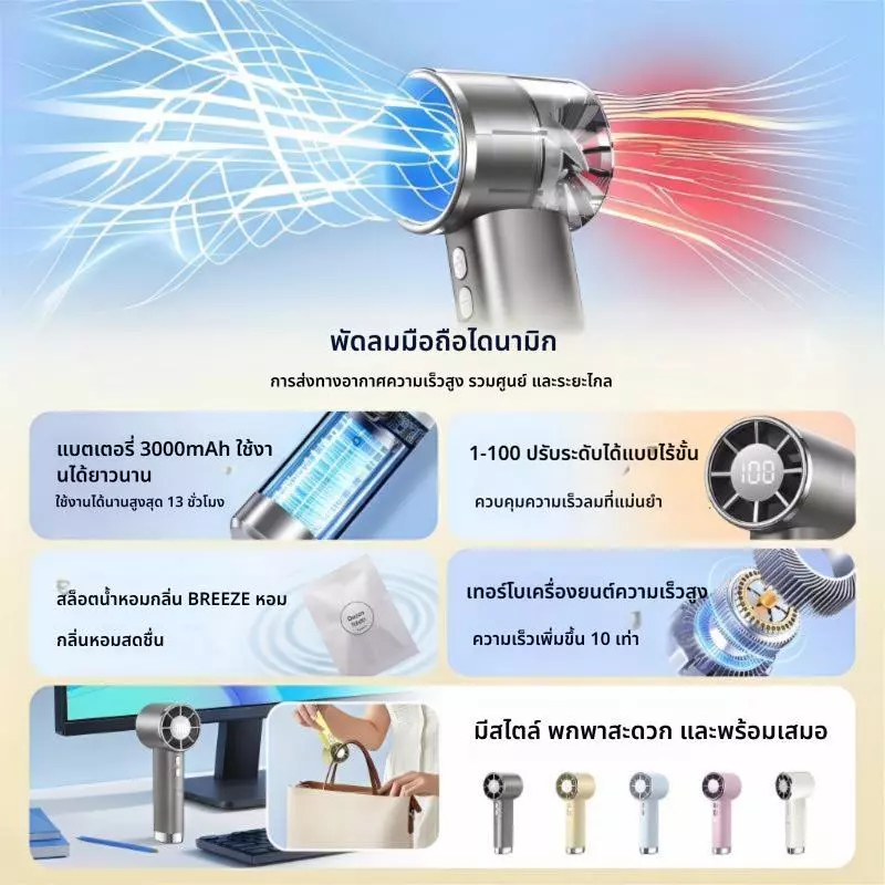 พัดลมพกพา USB 2026 3000mAh พร้อมเชือกคล้อง thumbnail 6
