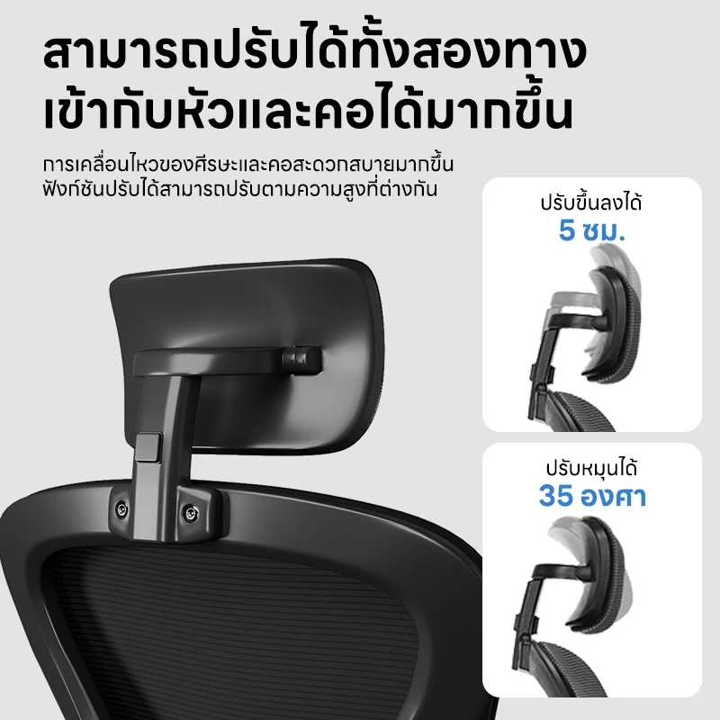 Ergonomic chair เก้าอี้สํานักงานเก้าอี้สุขภาพเก้าอี้ตามหลักสรีรศาสตร์ที่นั่งตาข่ายระบายความร้อนสนับสนุนเอวคงที่พนักพิงศีรษะปรับ 2 ทาง thumbnail 9