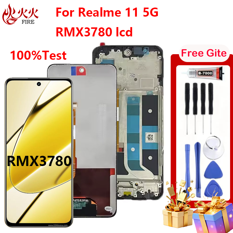 จอแสดงผล LCD สําหรับ Realme 11 5G RMX3780 Touch Screen Digitizer Assembly พร้อมกรอบอะไหล่