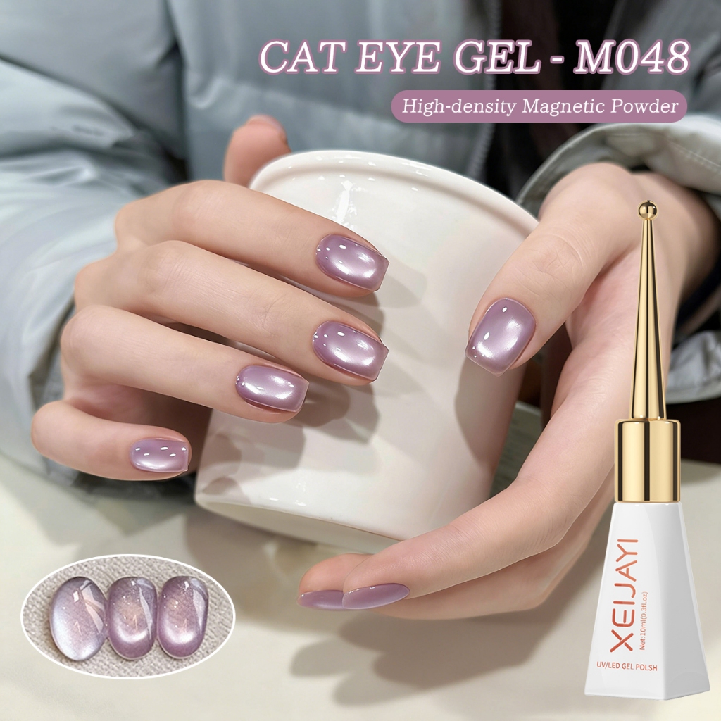 XEIJAYI 10ml - ยาทาเล็บเจลสีม่วงอ่อนแบบแคทอาย ติดทนนานและมีสไตล์ เหมาะสำหรับการทำเล็บ DIY ที่บ้าน