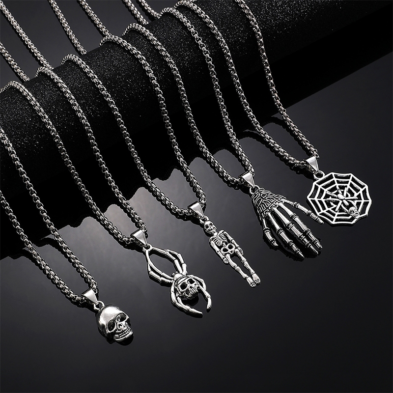 Retro Punk Hip Hop ฮาโลวีนสร้อยคอ Dark Gothic Spider Web Spider Skull Ghost มือจี้ Clavicle Chain สําหรับผู้หญิงผู้ชาย