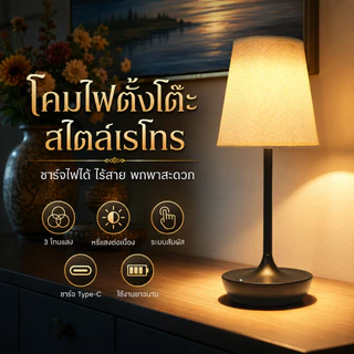 NHLS ผ้าโคมไฟตั้งโต๊ะ ดีไซน์หรูหรา Modern Nordic E27 LED USB การควบคุมแบบสัมผัส ความสว่าง3ระดับ ในร่มข้างเตียงห้องนอนห้องรับแขก ตกแต่งโรแมนติก