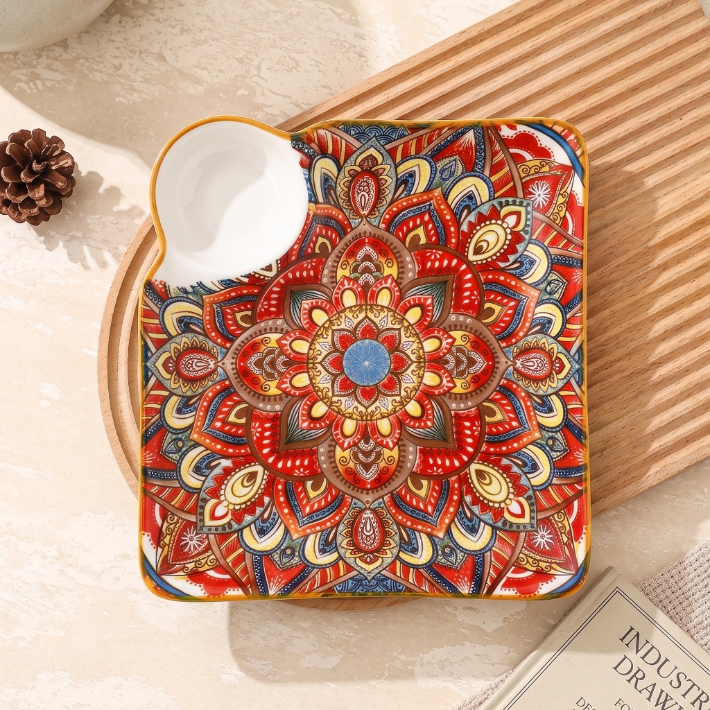 HongDian จานเซรามิกสไตล์โบฮีเมียน Bohemian plate 7 นิ้ว รูปที่ 8